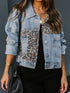 'Lioren' Partial Leopard Print Denim Jacket - Celes Fashion